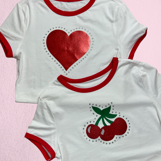 Heart Glitter & Rhinestone Tee, XL | Ready To Ship