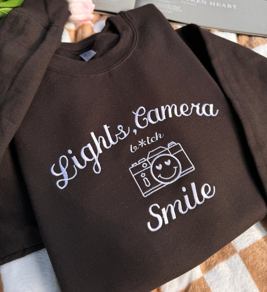 Lights, Camera, B*tch, Smile Sweatshirt, S | Ready To Ship
