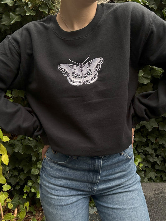 Butterfly Black Crewneck, S | Ready To Ship