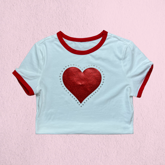 Heart Glitter & Rhinestone Tee