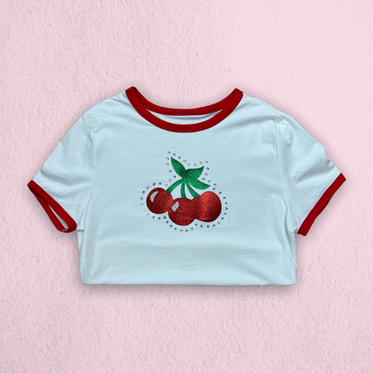 Cherry Glitter & Rhinestone T-Shirt