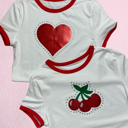 Heart Glitter & Rhinestone Tee